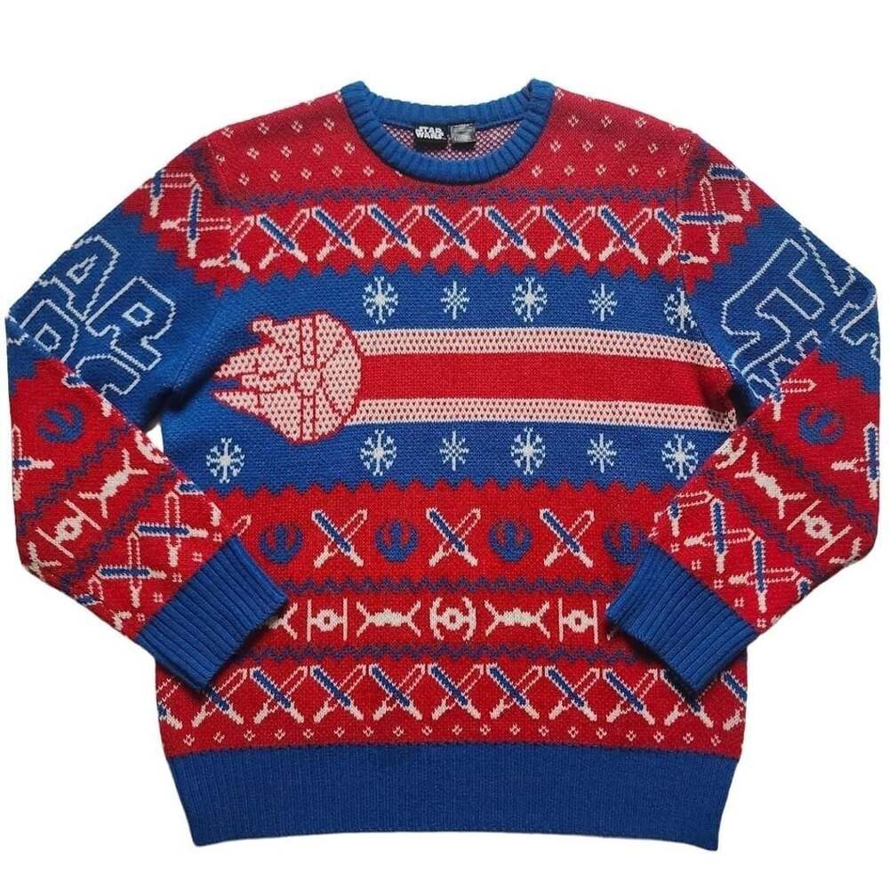 Star Wars Millennium Falcon Ugly Christmas Sweater Red Blue Large